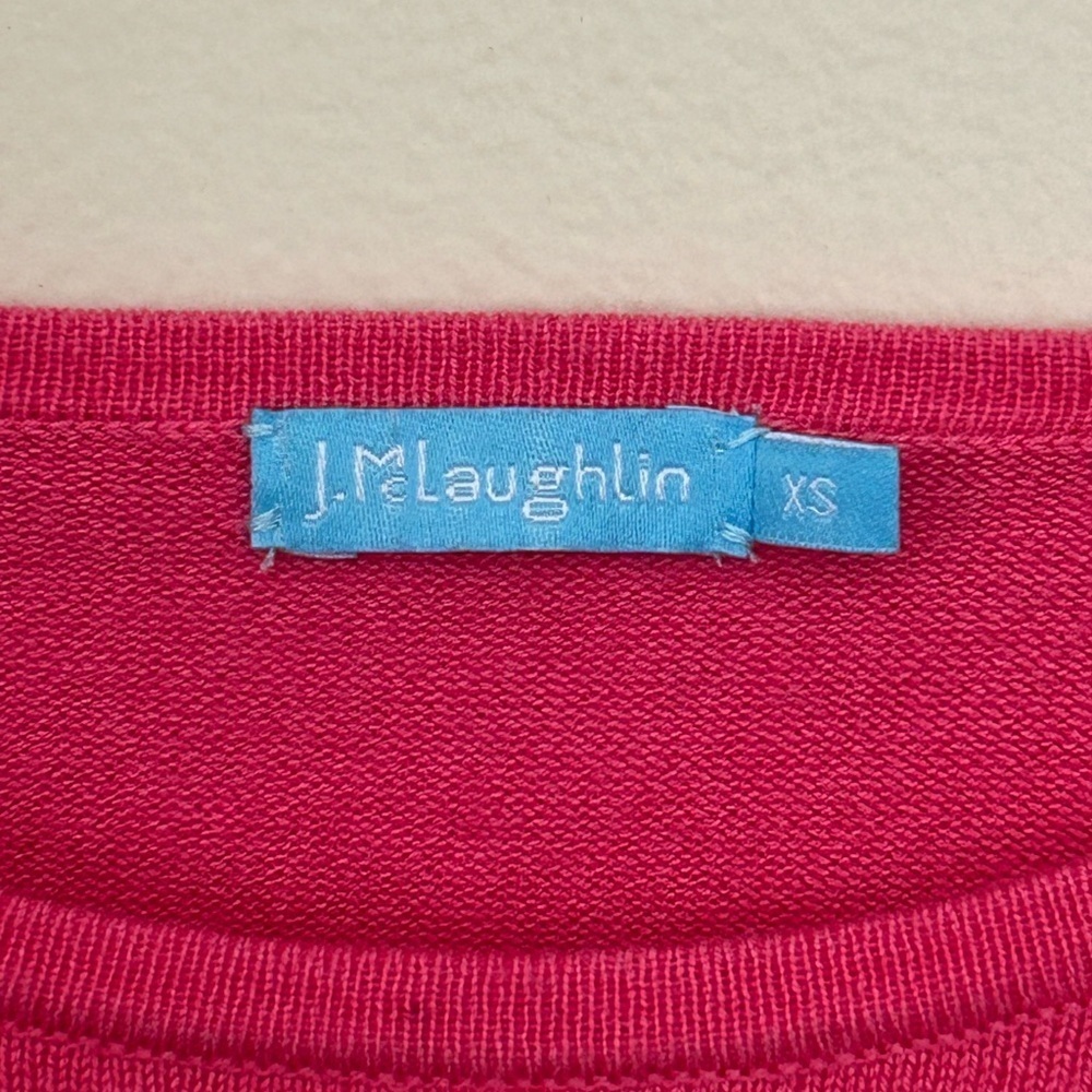 J Mclaughlin XS Jamey Sweater Hot Pink Long Sleeve Knit Cotton Button Crew Prep - Picture 4 of 8